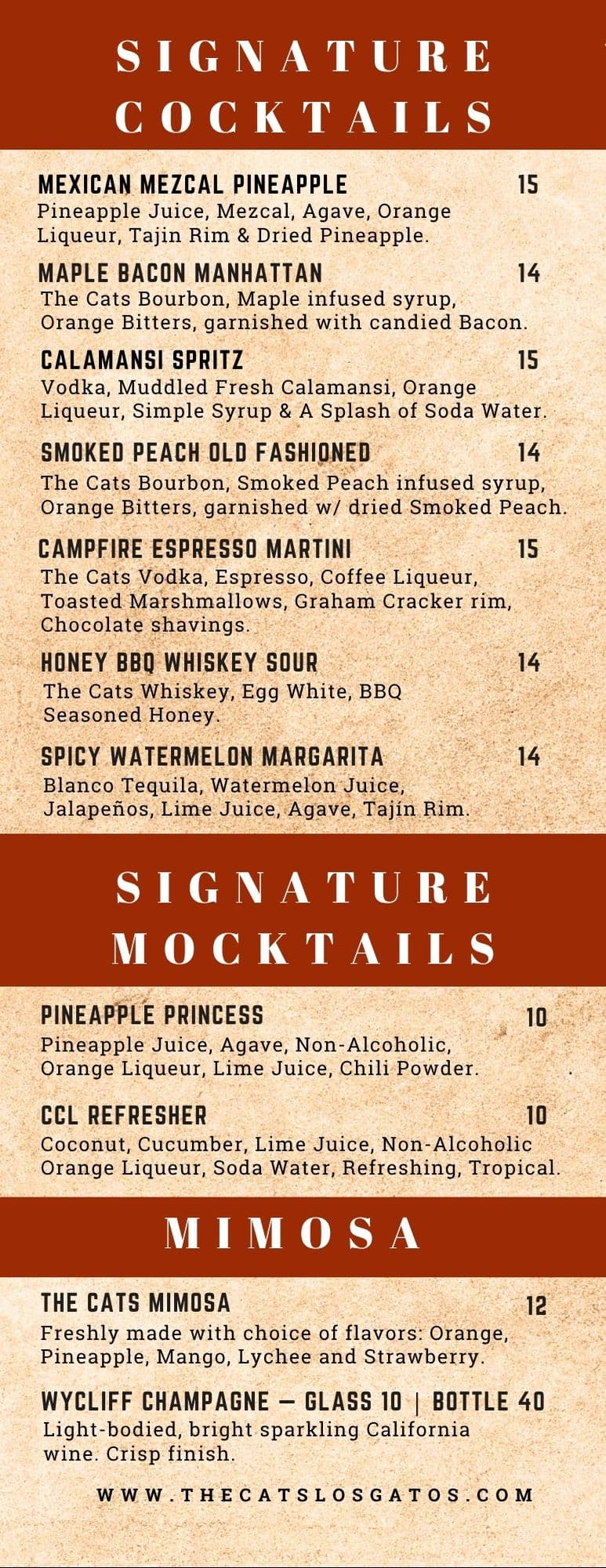 Signature Cocktail menu