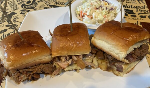 BBQ Lunch 4 BBQ slider trio with brisket, pulled pork and chicken at The Cats Los Gatos