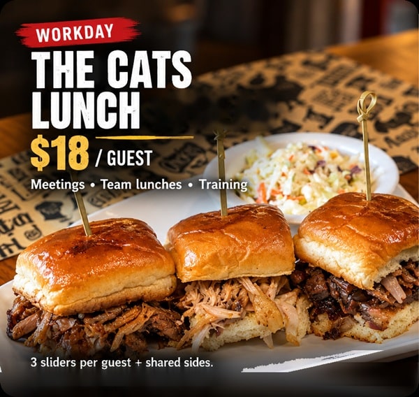 The Cats Lunch BBQ slider catering for office lunches in Los Gatos and San Jose